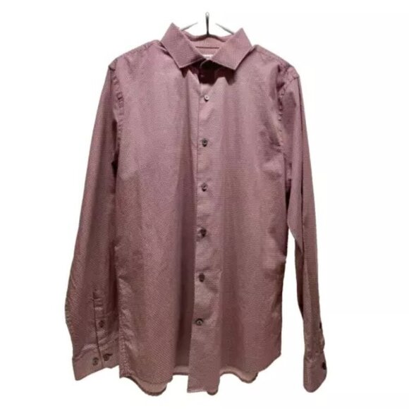 Express Button Down Shirt Men's Large Burgundy White Geo Print Extra Slim Fit - Picture 1 of 10